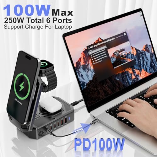 250W Foldable Wireless Charging Station for Multiple Devices Apple,