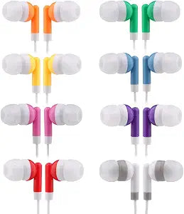 CN-Outlet Wholesale Kids Bulk Earbuds Headphones 100 Pack Multi Colored Individually Bagged Disposable Earphones Perfect for School Classroom Libraries Students