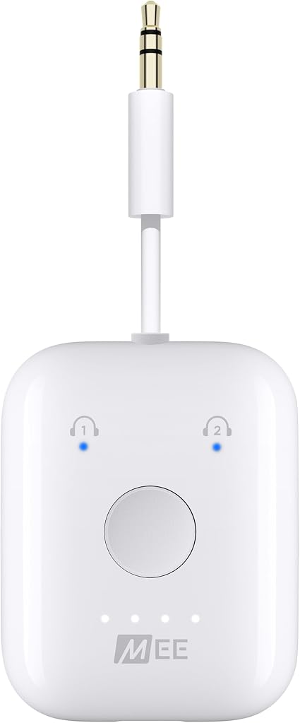 MEE audio Connect Air in-Flight Bluetooth Wireless Audio Transmitter Adapter for up to 2 AirPods / Other Headphones; Works with All 3.5mm Aux Jacks on Airplanes, Gym Equipment, TVs, & Gaming Consoles