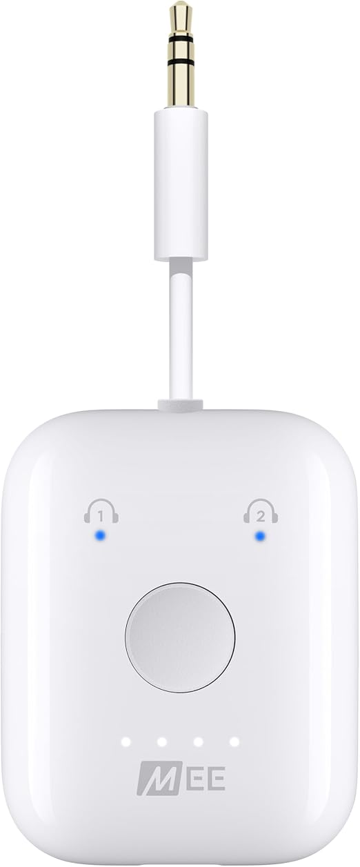 MEE audio Connect Air in-Flight Bluetooth Wireless Audio Transmitter Adapter for up to 2 AirPods / Other Headphones; Works with All 3.5mm Aux Jacks on Airplanes, Gym Equipment, TVs, & Gaming Consoles