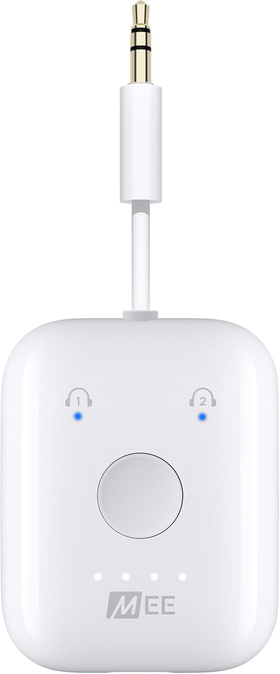 MEE audio Connect Air in-Flight Bluetooth Wireless Audio Transmitter Adapter for up to 2 AirPods / Other Headphones; Works with All 3.5mm Aux Jacks on Airplanes, Gym Equipment, TVs, & Gaming Consoles