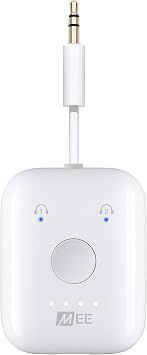 MEE audio Connect Air in-Flight Bluetooth Wireless Audio Transmitter Adapter for up to 2 AirPods / Other Headphones; Works with All 3.5mm Aux Jacks on Airplanes, Gym Equipment, TVs, & Gaming Consoles