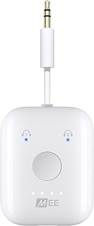 MEE audio Connect Air in-Flight Bluetooth Wireless Audio Transmitter Adapter for up to 2 AirPods / Other Headphones; Works with All 3.5mm Aux Jacks on Airplanes, Gym Equipment, TVs, & Gaming Consoles