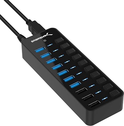 SABRENT 10-Port Powered USB 3.0 Hub, 3 Charging Ports, 60W (HB-B7C3)
