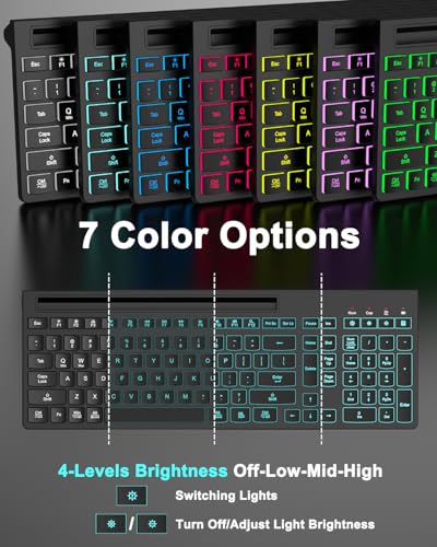 Wireless Keyboard and Mouse Combo, 7 Backlit Effects, Light Up Letters