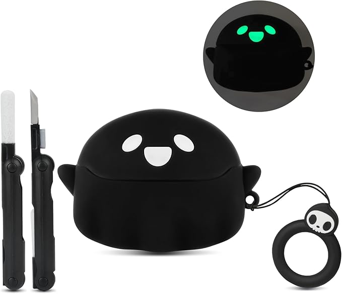 for AirPods Pro 3 Case Cover 2025 with Cleaner kit, [Eye can Glow in The Dark], Anime Ghost Cute Case for AirPods Pro 3rd Generation, Soft Silicone Protective Air Pods Pro 3 Case for Women Men - Black