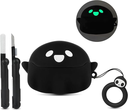 for AirPods Pro 3 Case Cover 2025 with Cleaner kit, [Eye can Glow in The Dark], Anime Ghost Cute Case for AirPods Pro 3rd Generation, Soft Silicone Protective Air Pods Pro 3 Case for Women Men - Black
