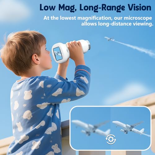 Odatay 2.4" 4K 1000X Digital Kids Microscope with 32G Card 12 Slides, White