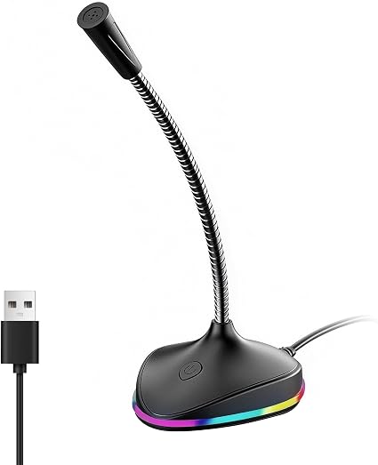 NPTCL USB Computer Microphone, Adjustable Gooseneck PC Mic with RGB Lights