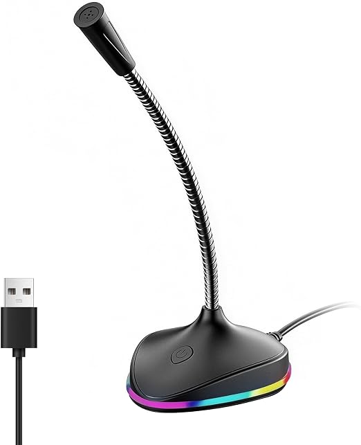 NPTCL USB Computer Microphone, Adjustable Gooseneck PC Mic with RGB Lights