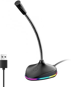 NPTCL USB Computer Microphone, Adjustable Gooseneck PC Mic with RGB Lights