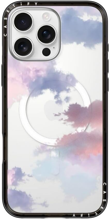 CASETiFY Compact iPhone 16 Pro Max Case [Slim and Sleek/Compatible with Magsafe / 4 ft. 2X Military Grade Drop Protection] - Clouds - Clear Black