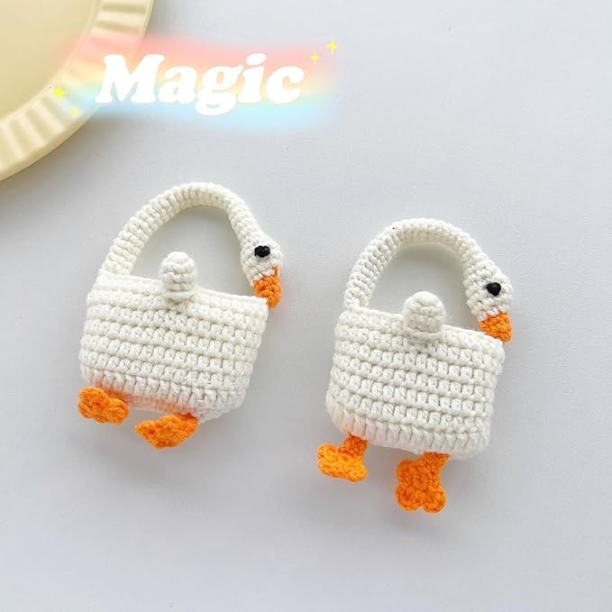 SGVAHY Furry Case for AirPods 1/2, Funny Cute 3D Cartoon Plush Design Duck Soft Warm Fluffy Cover Keychain Anti-Fall Protective Case Women Girls