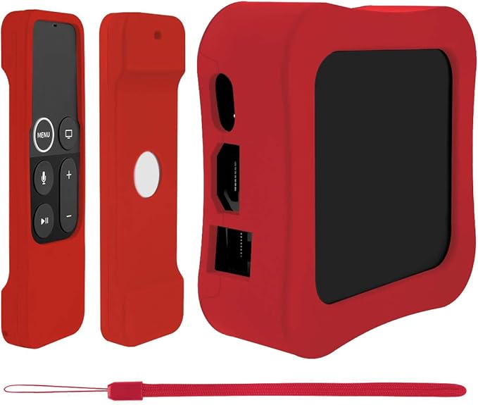 Geekria Protective Case for Apple TV 4K / 4th Gen Remote - Light Weight (Anti Slip) Shock Proof Silicone Cover for Apple TV 4K Siri Remote Controller with Lanyard (Red)