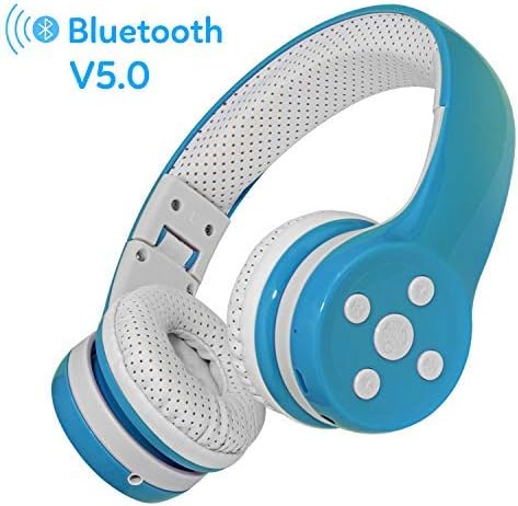 Kids Wireless Headphones, 5 Button Easy Use Bluetooth Toddler Headphones 93db Volume Limited Foldable with Built-in Mic for Cell Phones TV Tablet School Network Boys Girls (Light Blue)