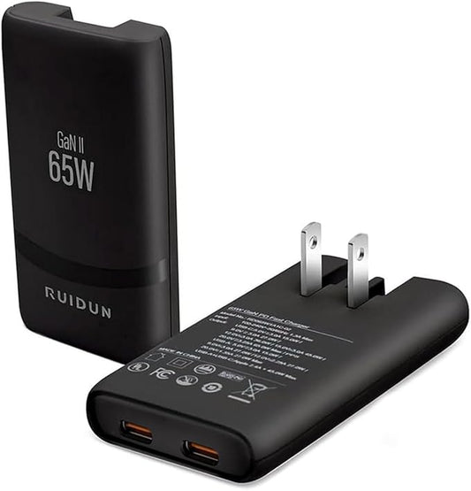 65W GaN USB C Charger,Dual-Port Fast Wall Charger,PD 3.0 & QC 4.0,Foldable Plug for MacBook Pro/Air, iPhone 15, iPad Pro, Galaxy S24, Steam Deck & More (Black-2C)