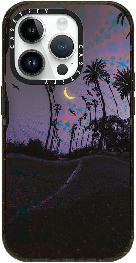 CASETiFY Impact Case for iPhone 14 Pro [Slim / 8.2 ft. 4X Military Grade Drop Protection/Wireless Charging Compatible] - Palm Vibes - Clear Black
