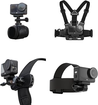 4 in 1 Accessories Set for DJI Action 6/5Pro/4/3/2,Chest Mount Harness/Head Strap Mount/ 360°Rotating Wrist Strap/360° Rotation Quick Clip Bracket for GoPro Hero 13/12/11 (Set 1)
