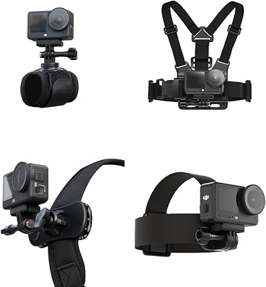4 in 1 Accessories Set for DJI Action 6/5Pro/4/3/2,Chest Mount Harness/Head Strap Mount/ 360°Rotating Wrist Strap/360° Rotation Quick Clip Bracket for GoPro Hero 13/12/11 (Set 1)