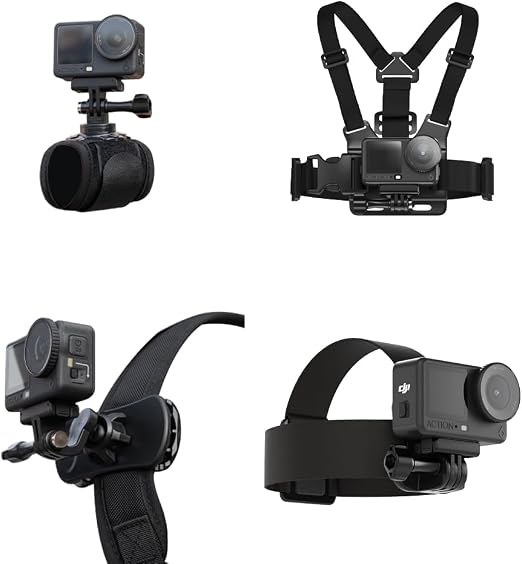 4 in 1 Accessories Set for DJI Action 6/5Pro/4/3/2,Chest Mount Harness/Head Strap Mount/ 360°Rotating Wrist Strap/360° Rotation Quick Clip Bracket for GoPro Hero 13/12/11 (Set 1)