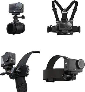 4 in 1 Accessories Set for DJI Action 6/5Pro/4/3/2,Chest Mount Harness/Head Strap Mount/ 360°Rotating Wrist Strap/360° Rotation Quick Clip Bracket for GoPro Hero 13/12/11 (Set 1)