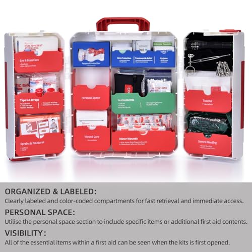 Large First Aid Kit for Business- Plastic Wall Mounted First Aid Box,Hard Case First Aid Kit, Emergency Kit for Car,Home,Offices - 408 Piece