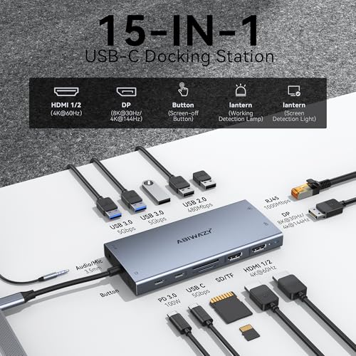 USB C Docking Station Dual Monitor, ABIWAZY 15 in 1 | Computer Accesso - Image 3