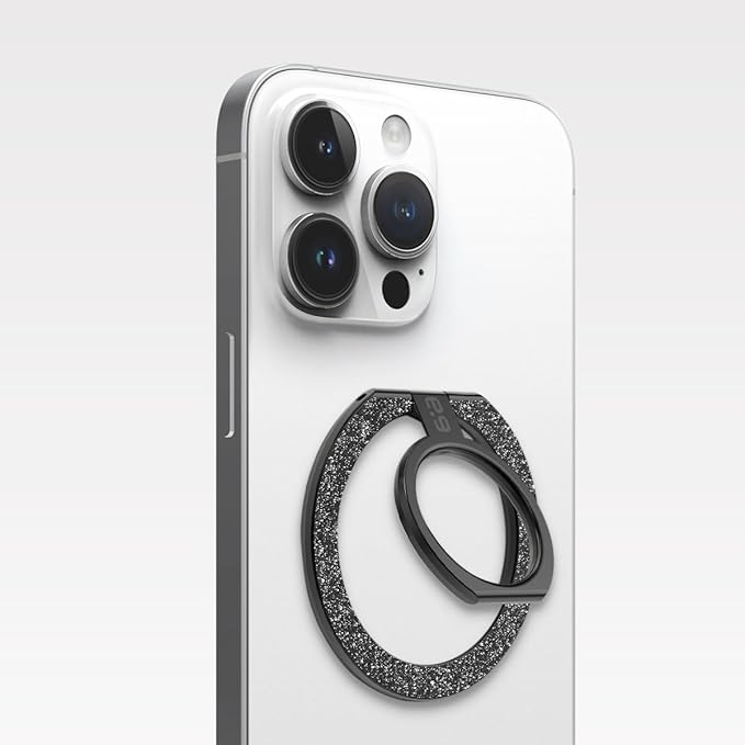 PureGear Magnetic Phone Grip Ring Stand, Magnetic Phone Ring Holder for MagSafe iPhone Air, 17, 17Pro, 17ProMax, 16, 16Pro, 16Plus, 16ProMax, 15,14,13,12 Adjustable Kickstand (Brushed Black Glitter)