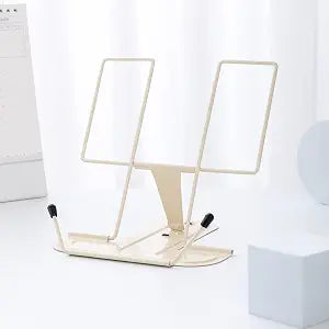Metal Book Stand for Desk, Adjustable Reading Rest Book Holder, Portable Cookbook Documents Holder, Sturdy Typing Stand for Recipes Textbooks Tablet Music Books, Desktop Stationery Gifts(Milky White)