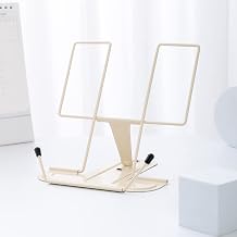 Metal Book Stand for Desk, Adjustable Reading Rest Book Holder, Portable Cookbook Documents Holder, Sturdy Typing Stand for Recipes Textbooks Tablet Music Books, Desktop Stationery Gifts(Milky White)