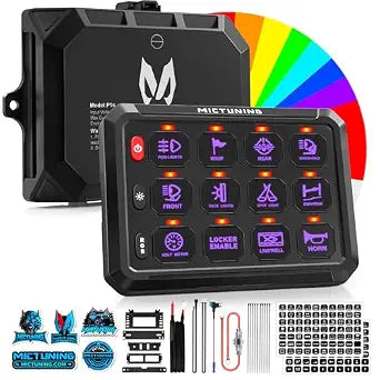 MICTUNING P1s-X 12 Gang Switch Panel with Toggle Momentary Strobe Pulsed
