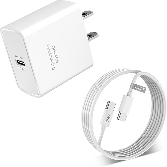 45W USB C Fast GaN Charger for Google Pixel 10 Pro Fold/9 Pro XL/8 Pro/8/8a/7 Pro/7a/6/5/4 XL, Aymla 45 Watt Type C Adapter PD 3.0/PPS Wall Plug Charging Rapidly Block with 6.6 FT C to C Cable（White）