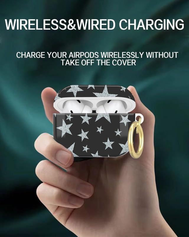 Compatible with AirPod Pro 2nd/1st Generation Case Cover with Key Chain,Full Protective Shockproof Wireless Headphone Case for Airpod Pro 2023/2022/2019(White Stars)