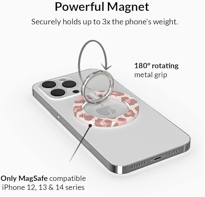 VELVET CAVIAR Compatible with MagSafe Phone Grip - Magnetic Ring Holder with Adjustable Stand - Removable MagSafe Accessories for iPhone 16, 15, 14, 13, 12 (Blush Leopard)
