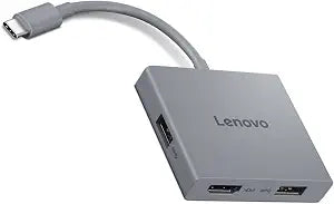 Lenovo USB-C 4 in 1 Travel Hub Block with Integrated Cable, 1x HDMI 4K @ 60Hz, 2X USB-A 3.2, 1x 3.5mm Combo, Luna Grey – Portable, Compact, High-Speed Connectivity Laptops PC Gaming Console Charging - Image 1