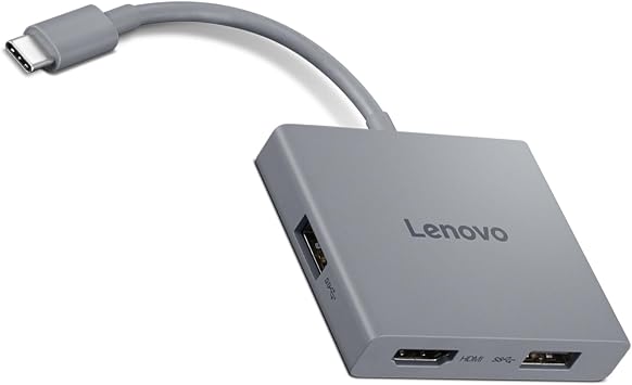 Lenovo USB-C 4 in 1 Travel Hub Block with Integrated Cable, 1x HDMI 4K @ 60Hz, 2X USB-A 3.2, 1x 3.5mm Combo, Luna Grey – Portable, Compact, High-Speed Connectivity Laptops PC Gaming Console Charging - Image 2