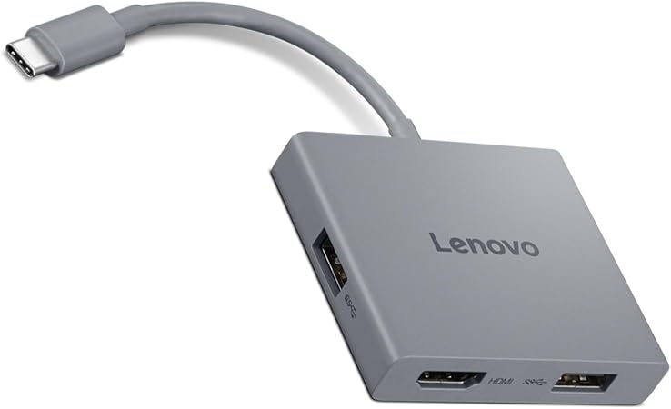 Lenovo USB-C 4 in 1 Travel Hub Block with Integrated Cable, 1x HDMI 4K @ 60Hz, 2X USB-A 3.2, 1x 3.5mm Combo, Luna Grey – Portable, Compact, High-Speed Connectivity Laptops PC Gaming Console Charging - Image 3