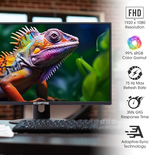 Sceptre 24-inch Prime Monitor Thin 1080p LED Monitor 99% sRGB 2X HDMI VGA Build-in Speakers, Machine Black (E248W-19203R 2025 Series)