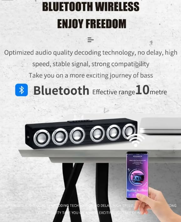 Home Theater System Speakers Bass Smart 5.1 Bluetooth Wood Wireless 12W Power Music Player Stereo Soundbar Boombox for TV Desktop Laptop Smartphone Tablet - Black