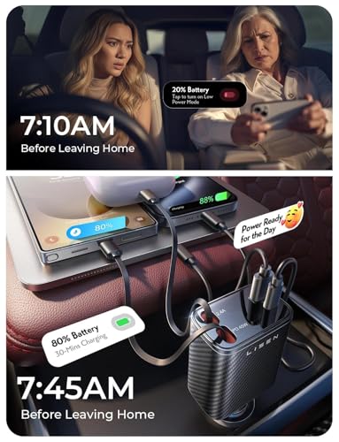 LISEN Retractable Car Charger USB C [Upgraded Dual T | Charging & Powe - Image 8