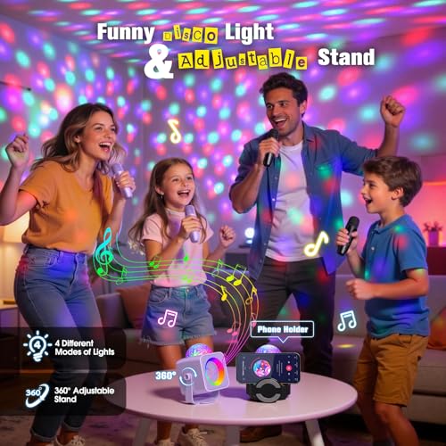 Portable Karaoke Microphone Machine: Bluetooth Karaoke Speaker with Disco Light Wireless Microphones for Adults Kids Toys for Boys Age 4-7 8-12 Birthday Gifts for 3-15 Year Old Teen Boy Kid