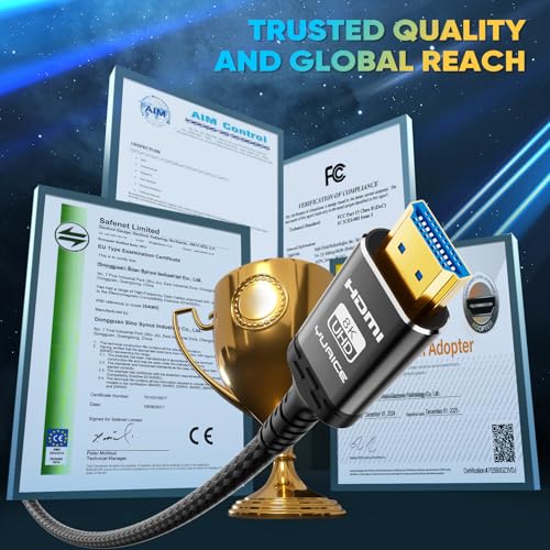 10K 8K 4K HDMI 2.1 Cable 25FT, Ultra High Speed 48Gbps Braided Cord, 8K@60Hz 4K@120Hz, HDCP 2.2 & 2.3, HDR10, DTS:X Compatible with Roku TV/PS5/Xbox/HDTV/Blu-ray