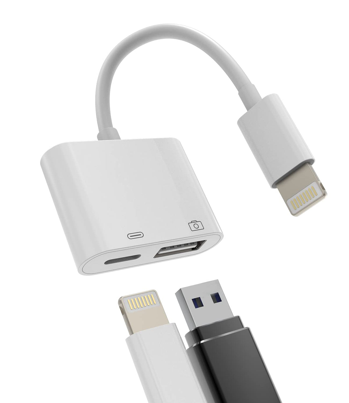 Otg Adapter Lightning Male to Usb Female and Charger Cable for Iphone 13 11 12 Mini Max Pro Xs Xr X 7 8plus Ipad Air A Camera Memory Connector Stick Flash Drive Cord Cable Converter Charging Splitter