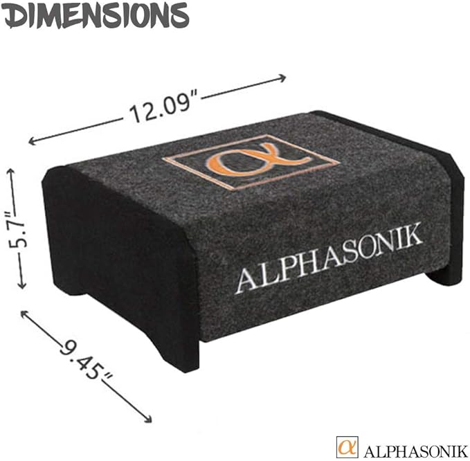 Alphasonik AS8DF 8 inch 600 Watts 4-Ohm Down Fire Shallow Mount Flat Enclosed Sub woofer for Tight Spaces in Cars and Trucks, Slim Thin Loaded Subwoofer Air Tight Sealed Bass Enclosure