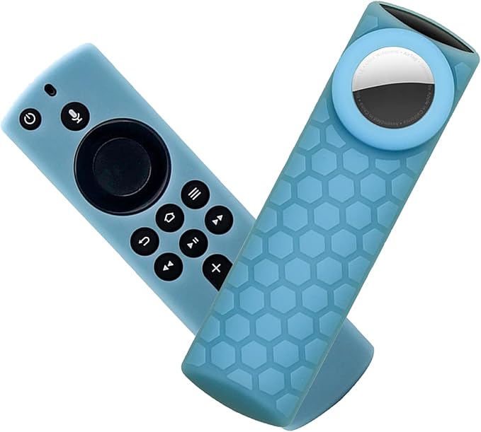 2 in 1 Silicone Protective Case Sleeve with Holder for AirTags and TV (3rd Gen)/ All-New 2nd Gen Remote Control, Compatible for TV Stick 4K Remote Cover, Glow in The Dark(Pink/Sky Blue)