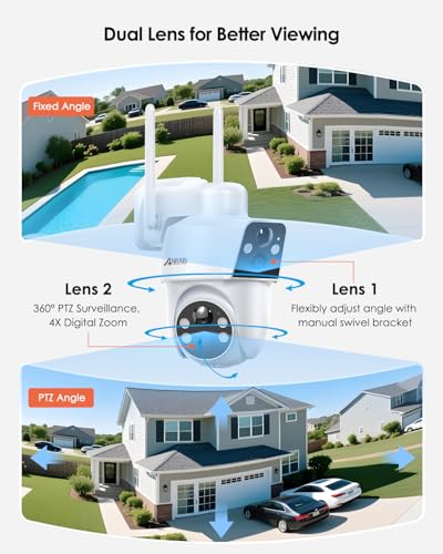ANRAN 2 Pack Dual-Lens Solar Security Camera Wireless Outdoor - 3MP Fixed Wide-Angle + PTZ 360° View, Home Security Camera with Color Night Vision, 2-Way Talk, PIR Motion Detection - Image 3