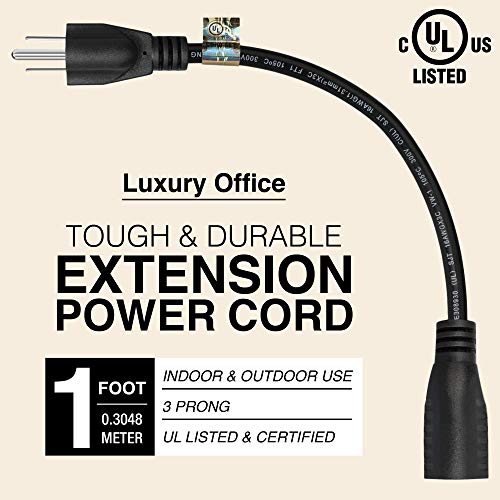Short Extension Cord 1 Ft 12 Inches, 16AWG 3 Prong Male to Female Outlet Saver- Short Indoor and Outdoor Extension Cord- Power Extension Cord Black- Small Heavy Duty Extension Cable- Luxury Office