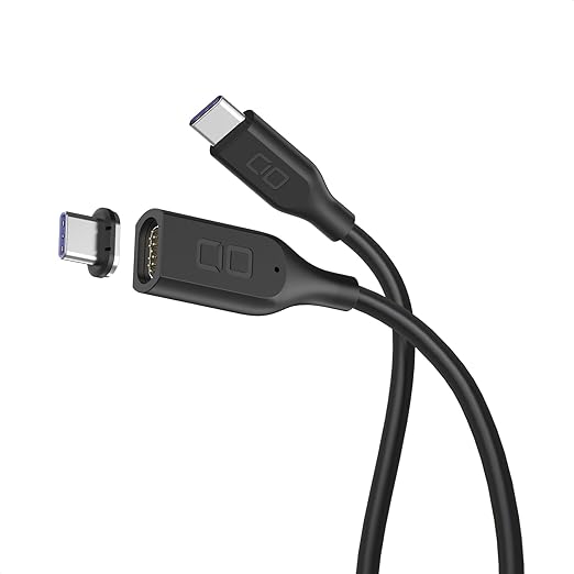CIO Magnetic Silicone Cable, 100 W, USB, Type-C Magnet, Removal, Waterproof Standard, IPX5 Compatible, iPhone 15, Type C Cable (Black, 6.6 ft (2 m)