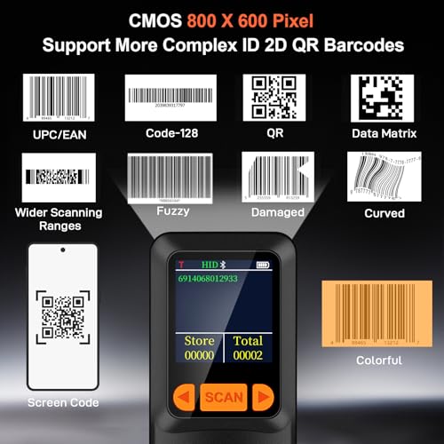 KUIIYER Mini Barcode Scanner, 2D QR 1D Bluetooth Wireless Bar Code Reader
