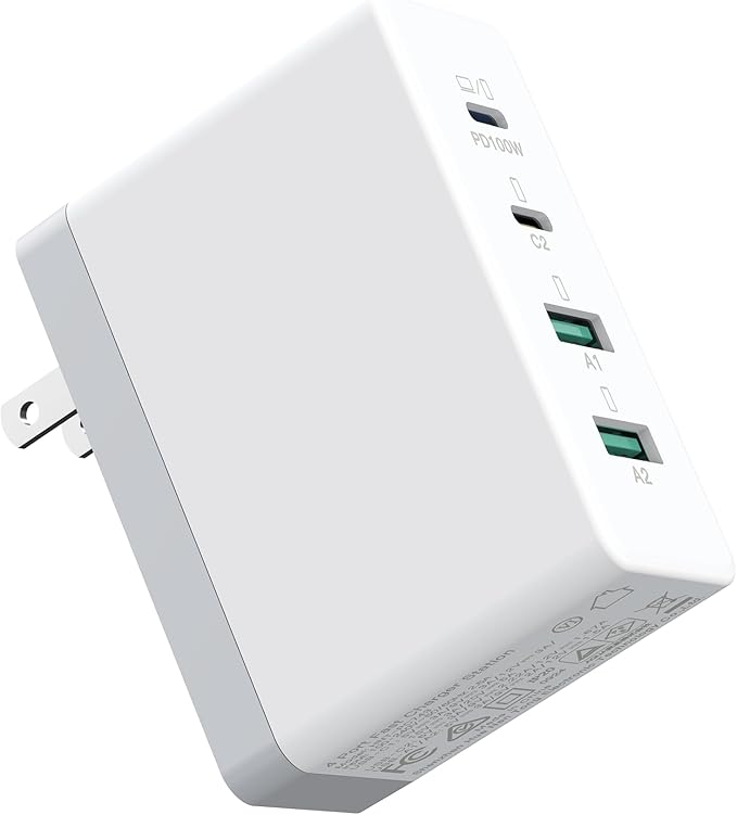 Mac Book Pro Charger,120W GaN 4-Port USB C Charger Block,Exclusive PD 100W for MacBook Pro/Air,ipad Pro,Samsung Galaxy,iPhone 16/15/Pro and All USB C Device-White